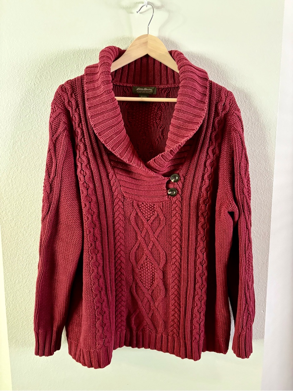 Eddie Bauer Cable-Knit V-Neck Sweater - Plum XL